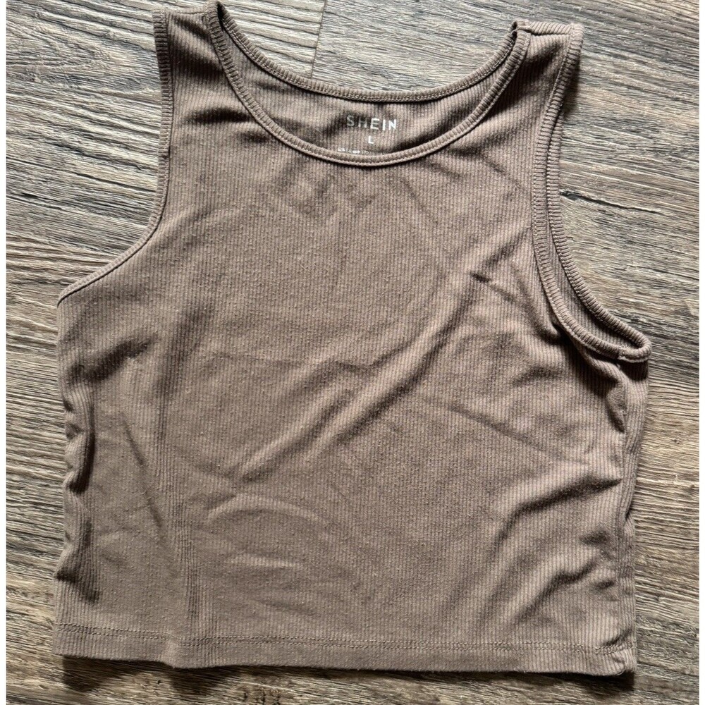 SHEIN Ribbed Cropped Racer Tank Top Brown - Women’s L